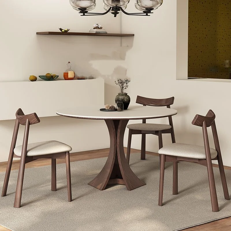 Retro Mid-Century Nordic Wooden Extendable Dining Table Modern Minimalist Design Stone Slab Top Cream Color for Small Apartment
