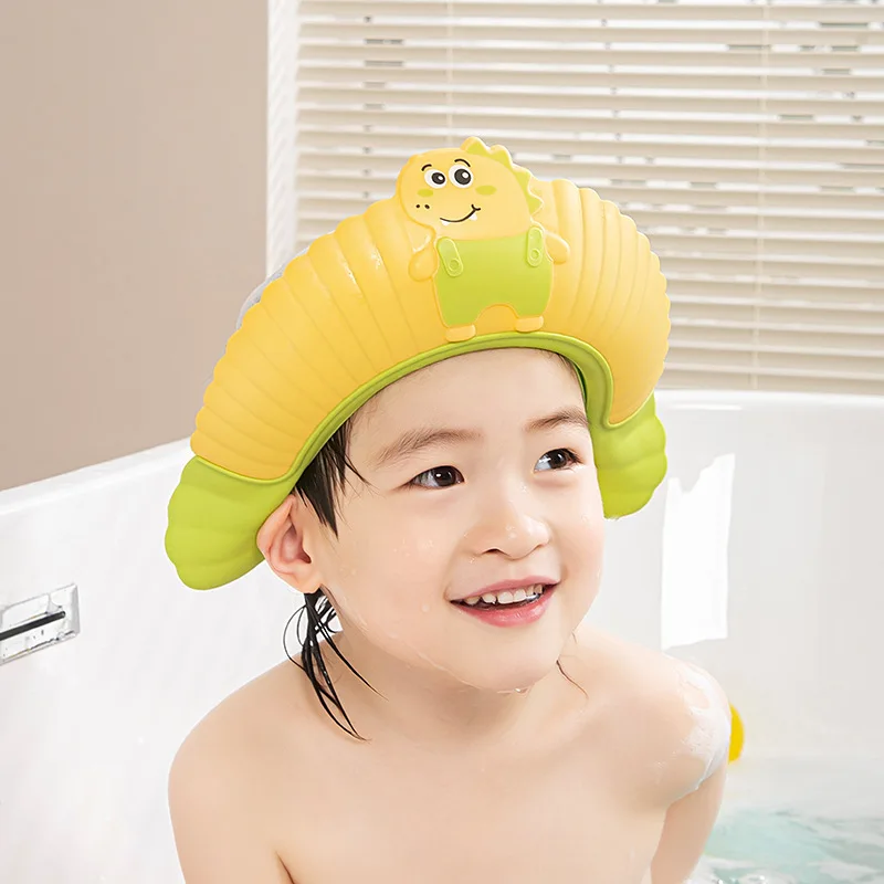 Cute Adjustable Baby Shower Cap, Dinosaur Bath Cap Shield, Head Protector, Bath Visor Hat