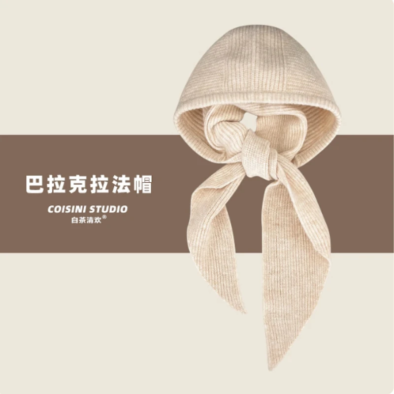 

Корейские простые темпераментные шапки-балаклавы, женские зимние уличные теплые универсальные шапки с шарфом, интегрированные вязаные шапки-бини