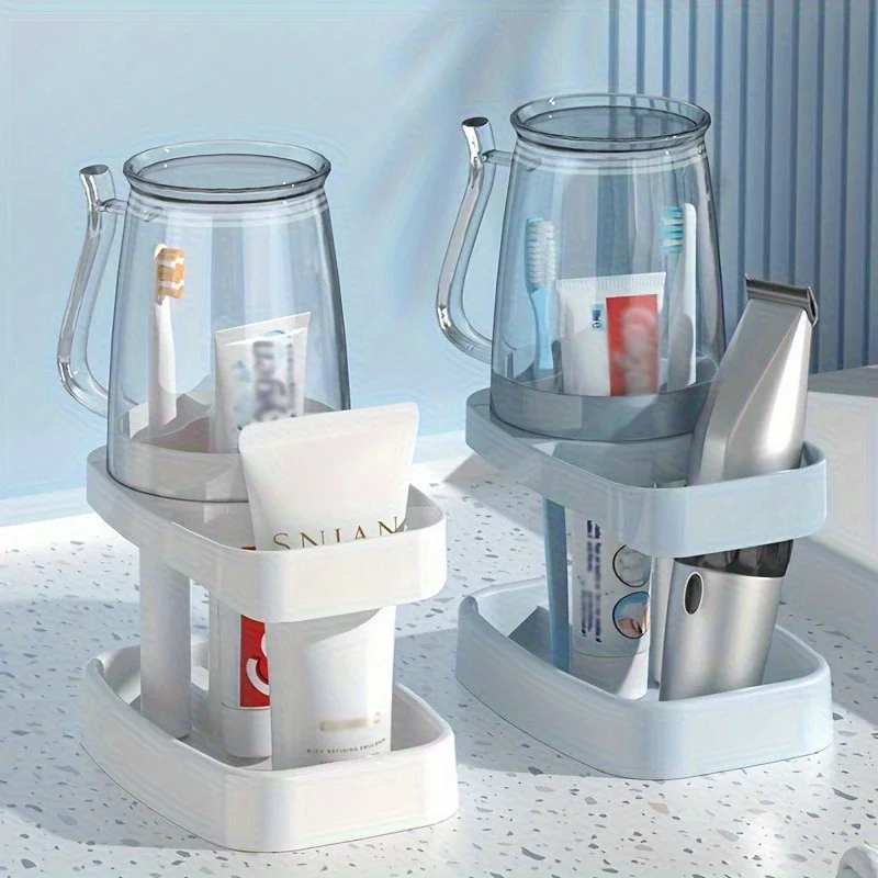 Toothbrush Holder With Cup Self Supporting Space Saver No Power Required Storage Rack For Home Dorm School Bathroom Accessory view 3