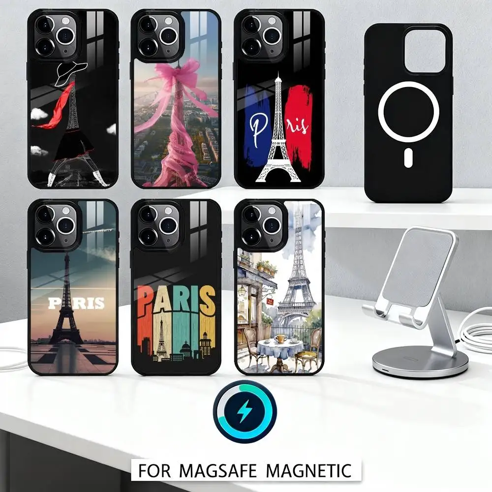 

Paris Eiffel Tower landmark Phone Case For iPhone 16,15,14,13,12,Pro,Max,Magnetic For Magsafe Wireless Charging