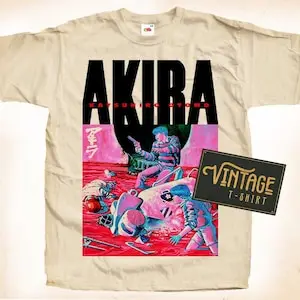AKIRA V1 T shirt Tee Natural Vintage 100% Cotton Movie Poster All Sizes