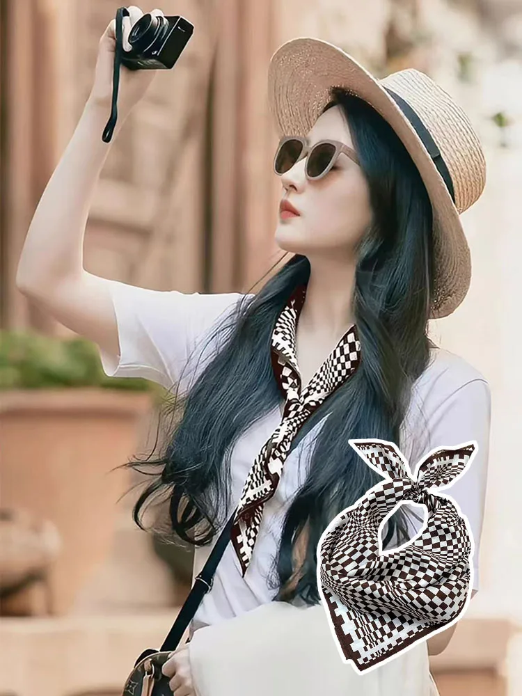 エレガントなシルクスカーフ-レディース-ネックタイ-2026年春-ファッショナブルな小さめスクエアスカーフ-オールシーズン対応-高品質シルク