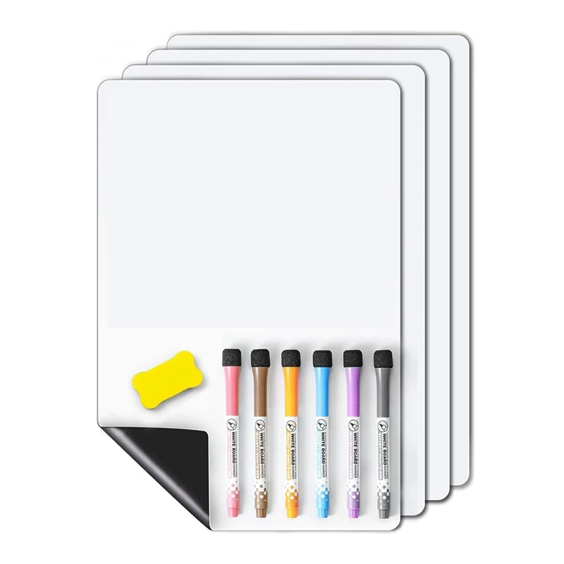 

4 PCS Magnetic Dry Erase White Board Fridge, Wall Magnet Small Whiteboard Stain Resistant Technology, 12 X 8 Inches