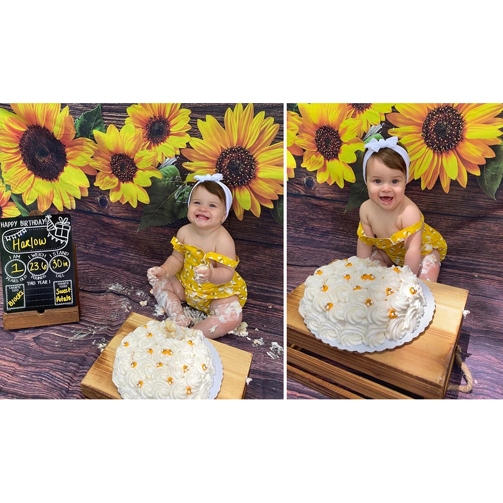 Fondo de fotografía con tema de girasol para recién nacido, tablero de madera, decoración para fiesta de cumpleaños y Baby Shower, fondo para sesión fotográfica