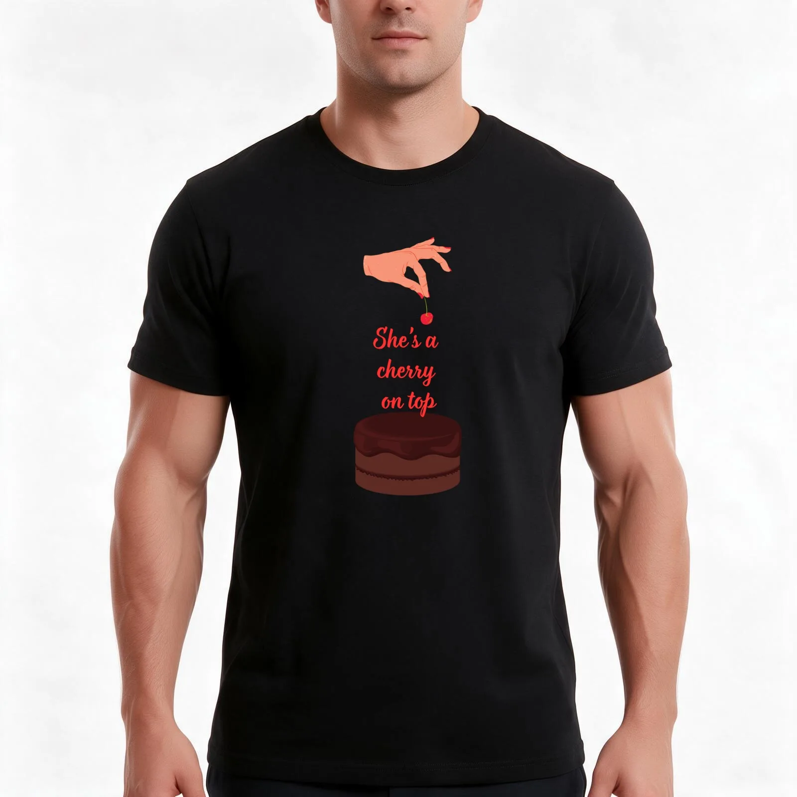 “She’s a cherry on top” design with cherry and cake T-Shirt Summer Casual Cotton Tee Unisex Men Women