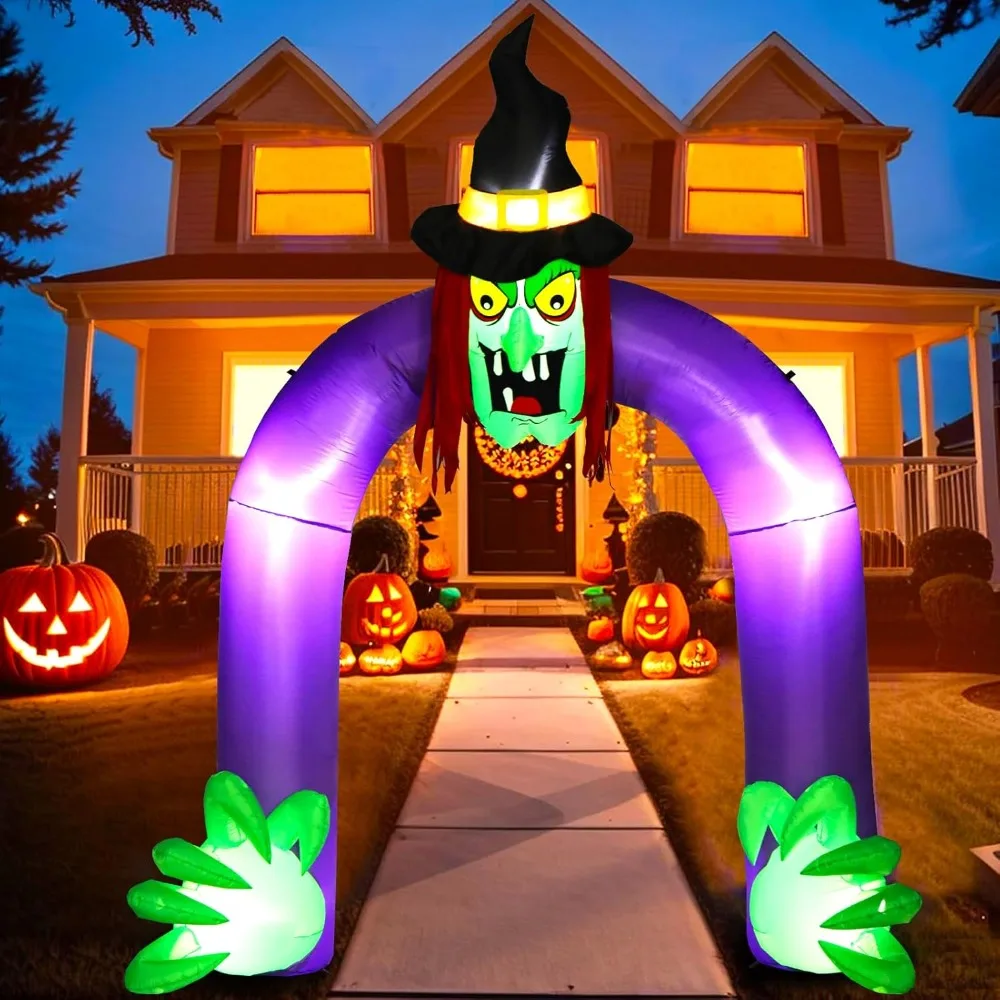 

10Ft Halloween Inflatables Archway Decorations Outdoor, Halloween Inflatable Witch Arch with LED Lights, Holiday Decorations