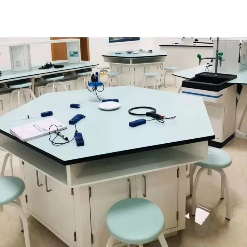 science lab hexagonal table chemical resistant work bench