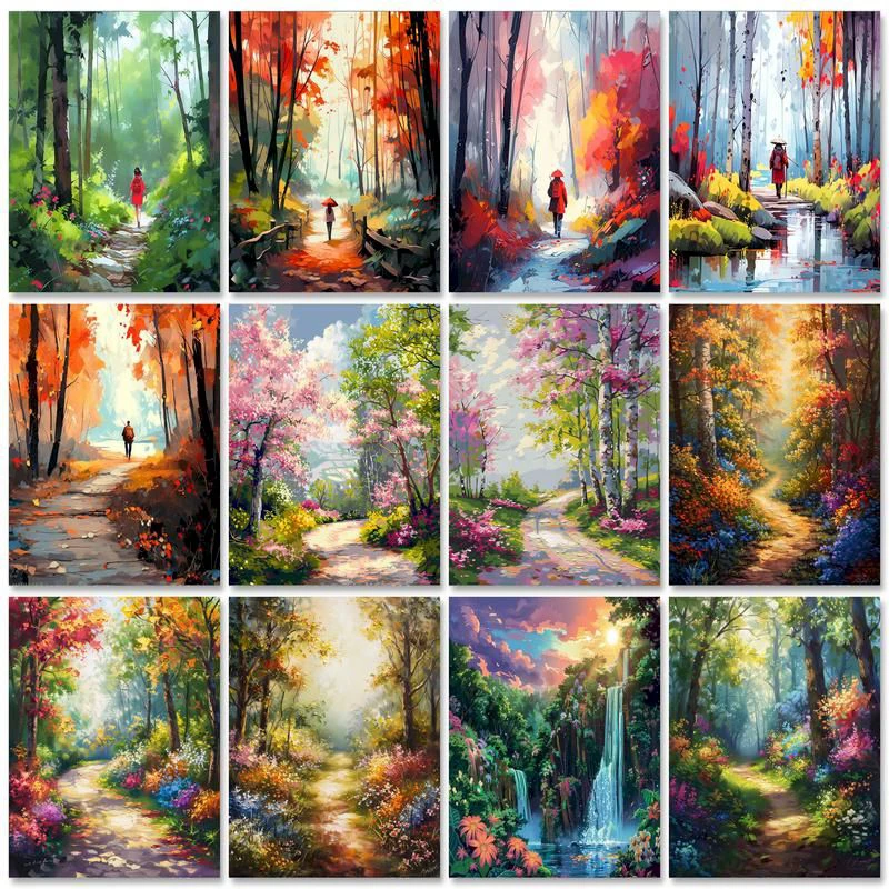 GATYZTORY Malen nach Zahlen für Erwachsene, Waldlandschaft, Kits, Acrylfarben, handgemaltes Gemälde, Heimdekoration, Zeichnung nach Zahlen
