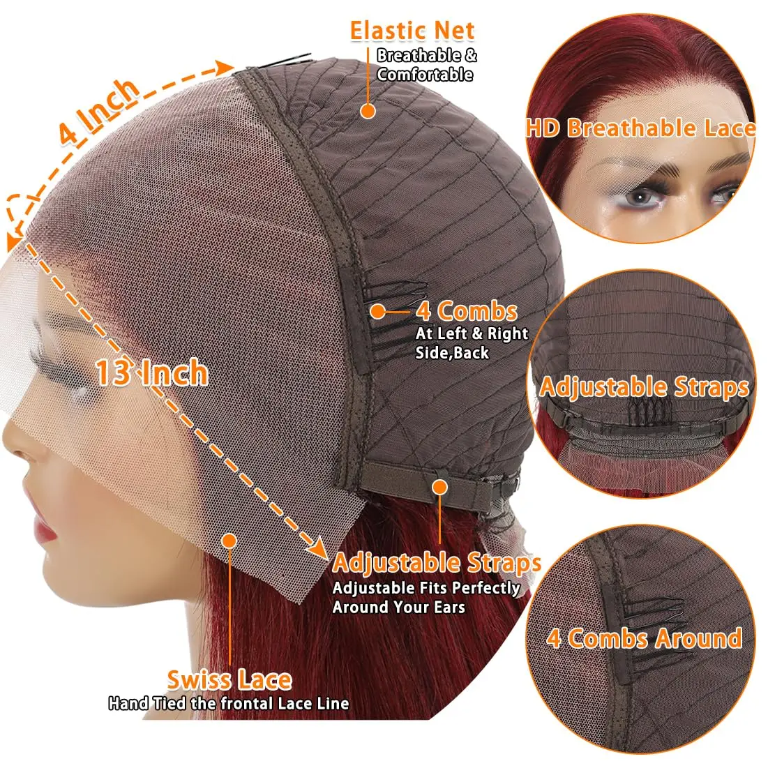 99J 13x4 HD الدانتيل الباروكة الأمامية للنساء قبل قطعها بورجوندي مجعد HD الدانتيل الجبهة خصلات الشعر المستعار الإنسان 99J الأحمر اللون البرازيلي الباروكات #4
