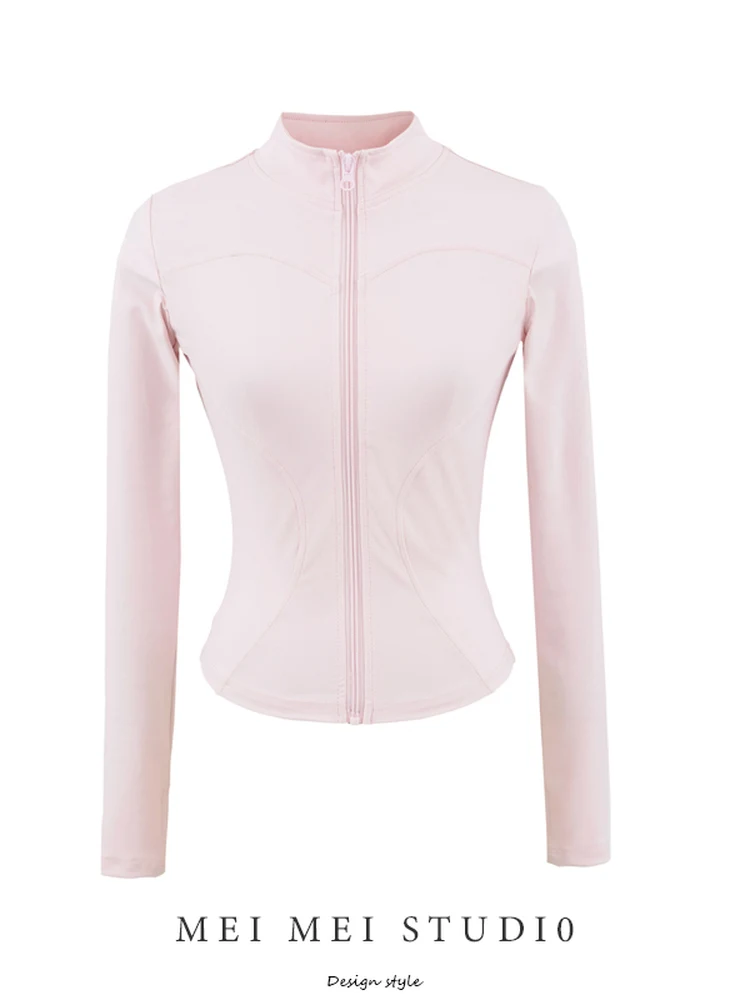 

Сексуальная облегающая длинная футболка све с воротником-молнией, спортивная одежда для йоги, спортивная одежда Qui Dry, женская верхняя одежда из смеси нейлона и спандекса