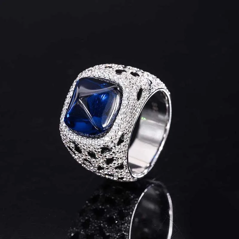 New High-end Jewelry Luxury Colorful Emerald Sapphire Large Circle Retro Women's Ring Main Stone 12*12