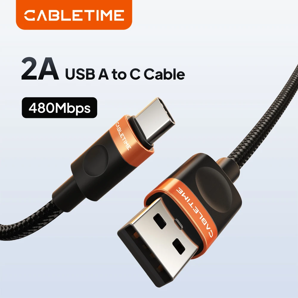 CABLETIME USB A to USB C Cable 2A 480Mbps High Speed Date Transfer Braid Cable for iPhone XIAOMI HUAWEI Data Transmission