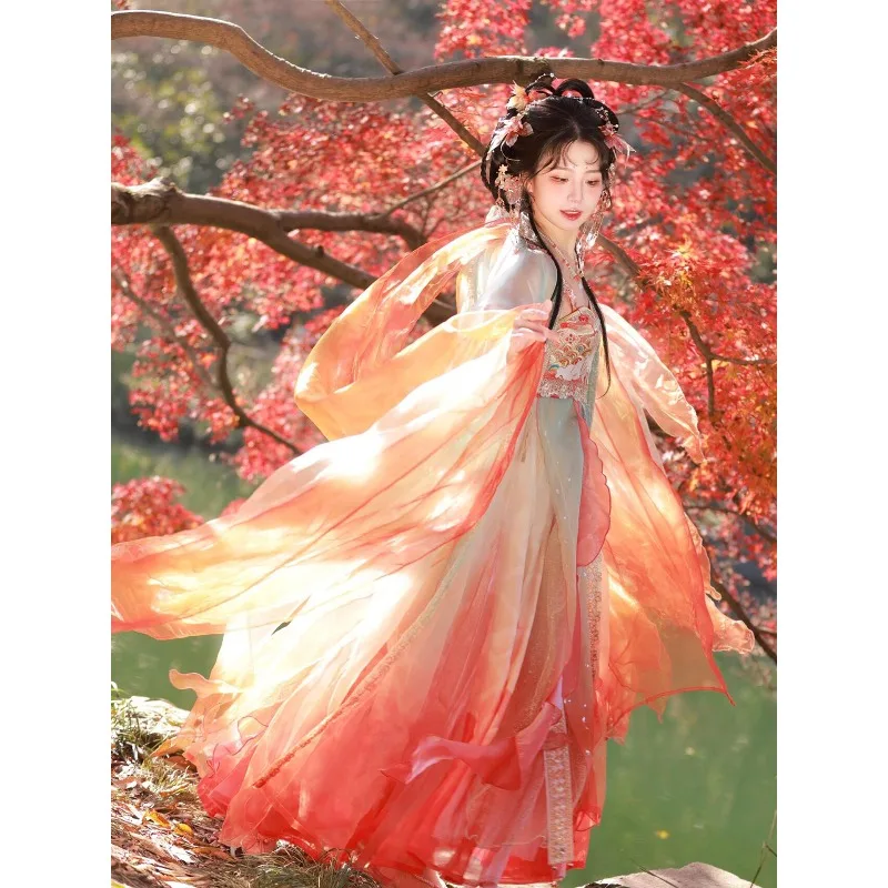 

Summer Daily Adult Suit Tang Shake Skirt Large Sleeve Shirt Embroidery
