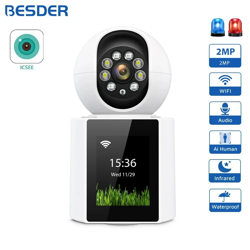 

BESDER 4MP PTZ Wifi Camera Video Call with 2.8 Inch IPS Screen Indoor Night Vision 2MP Security IP Camera Baby Monitor iCSee