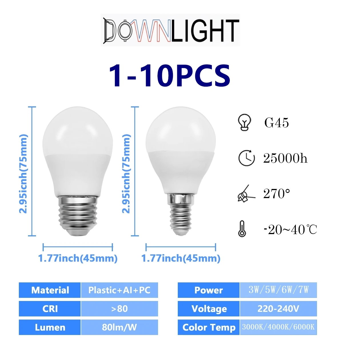 

1-10PCS Led Golf Bulb G45 3W 5W 6W 7W E14 E27 220V 3000K 4000K 6000k Lamp Light For Home Decoration