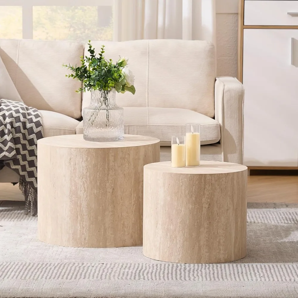 Coffee Tables Side Table Set of 2, Wood Nesting End Table for Living Room Balcony Office, No Assembling