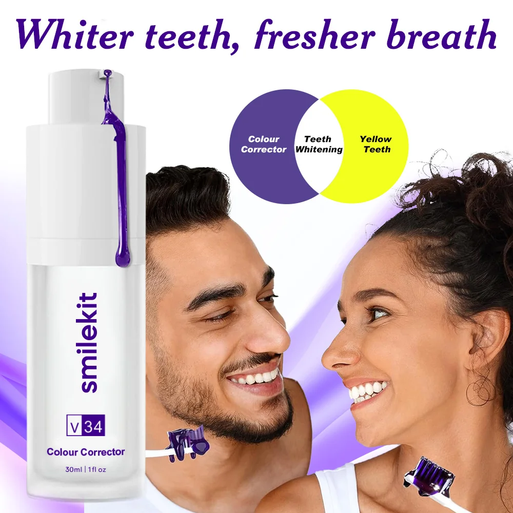 Smilekit-dentes branqueamento creme dental roxo, Mousse Dental Care for Teeth, clareamento branco, dente reduzir amarelecimento