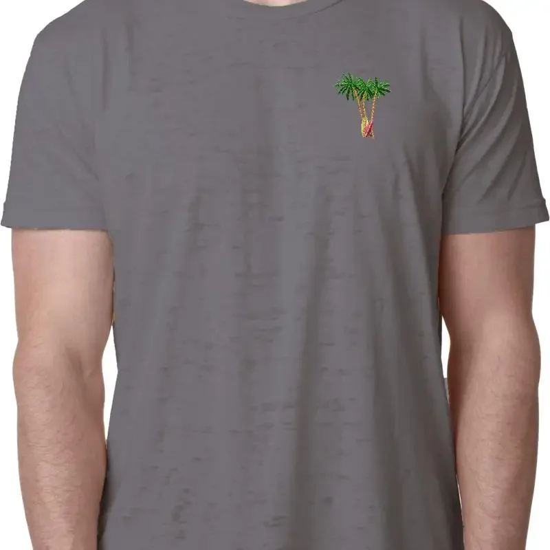 Buy Cool T Shirt Palm Tree Patch Pocket Print Burnout