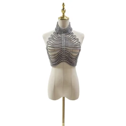 YOUR BUMP CURVE Handmade Beaded Pearl Women's Sexy Halter Neck Hollow Backless Cropped Top Pool Club Party 2024 Summer New