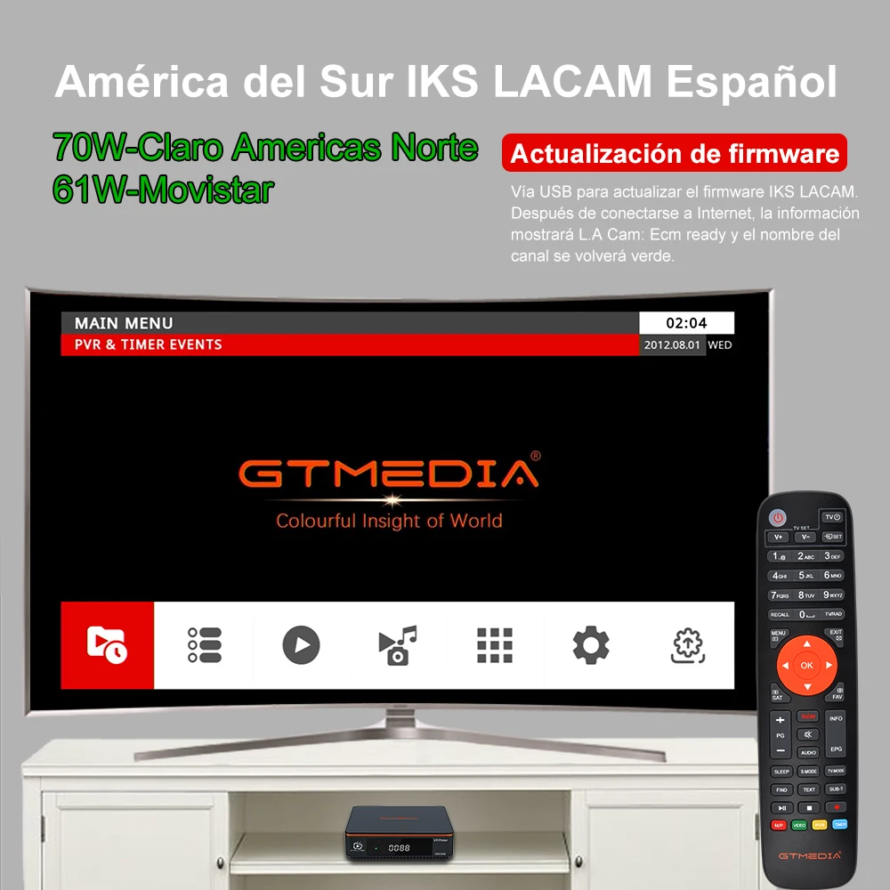 GTMEDIA V9 Prime Satellite TV HD Decoder For LA Chile Peru 70W 61W IKS Spanish Stable LACAM DVB-S/S2/S2X H.256 TV Box Receptor