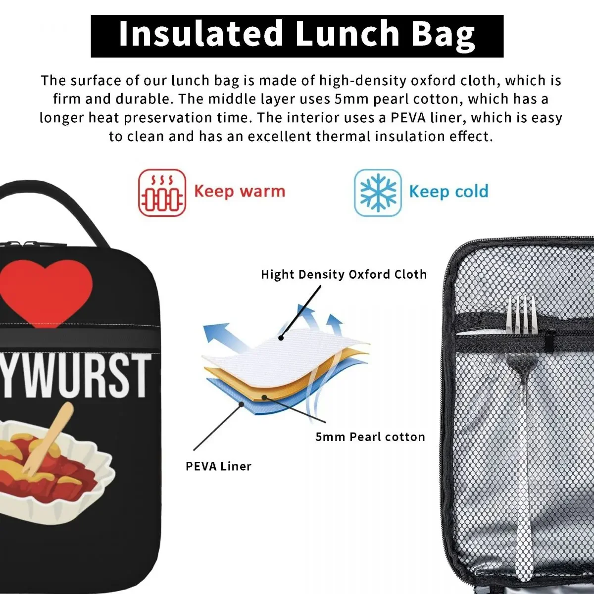 أنا أحب Currywurst Ruhrpott حقيبة الغداء المعزولة للنساء والأطفال صناديق الطعام المحمولة صندوق الغداء الحراري حمل #2