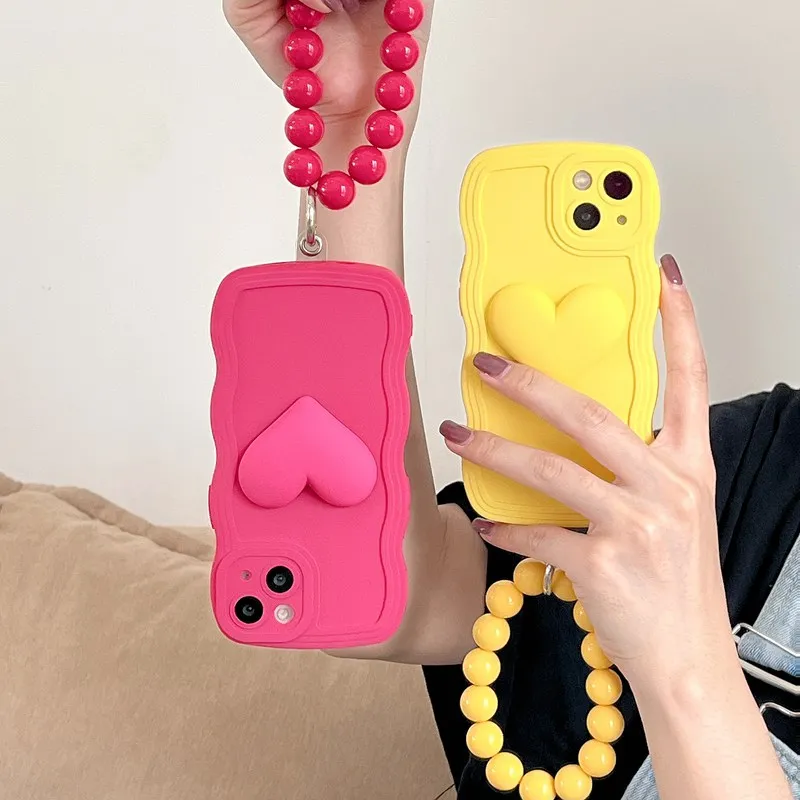 Heart Ring Chain Liquid Silicon Wave Phone Case For Samsung Galaxy A72 A52 A55 A32 A22 A12 A02 4G 5G A7 2018 A14 A04E Soft Cover