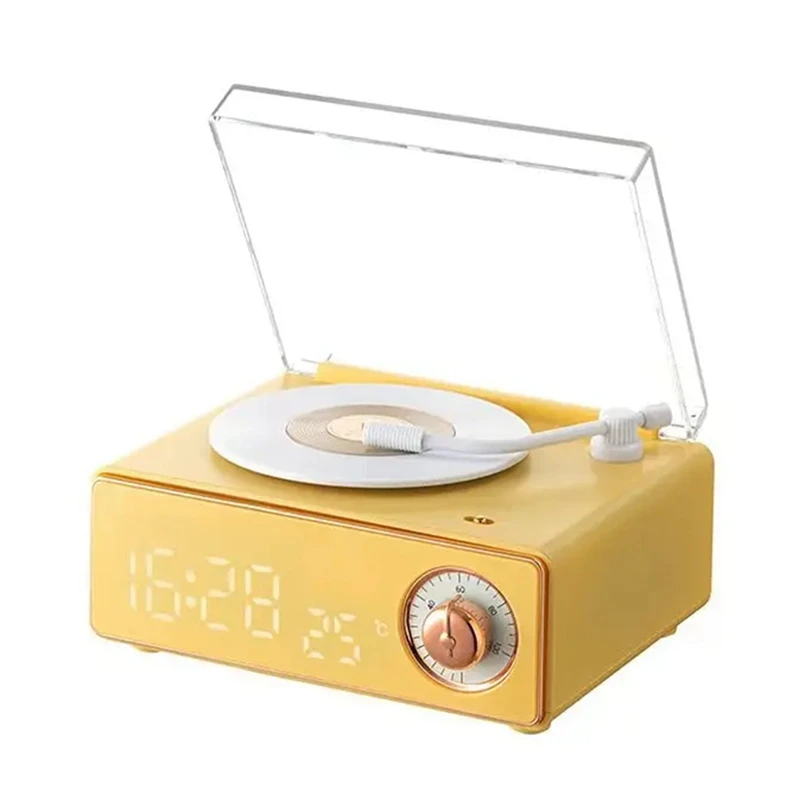 New Arrival Retro Record Player Alarm Clock Audio Speaker Rechargeable Wireless Loud Bluetooth Speaker Vinyl Phonograph