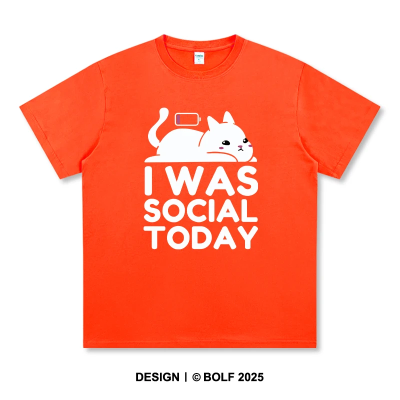 Women's I Was Social Today Printed T-Shirt 100% Cotton Oversized Introvert Graphic Tees for Summer Tops Anti-Social Streetwear