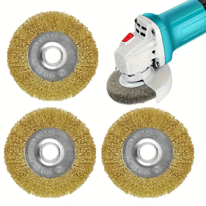 

3pcs Copper Wire Brush Set with Steel Wire Connector - Fine Round Head for Rust Removal, Sanding, and Cleaning - No Power Requir