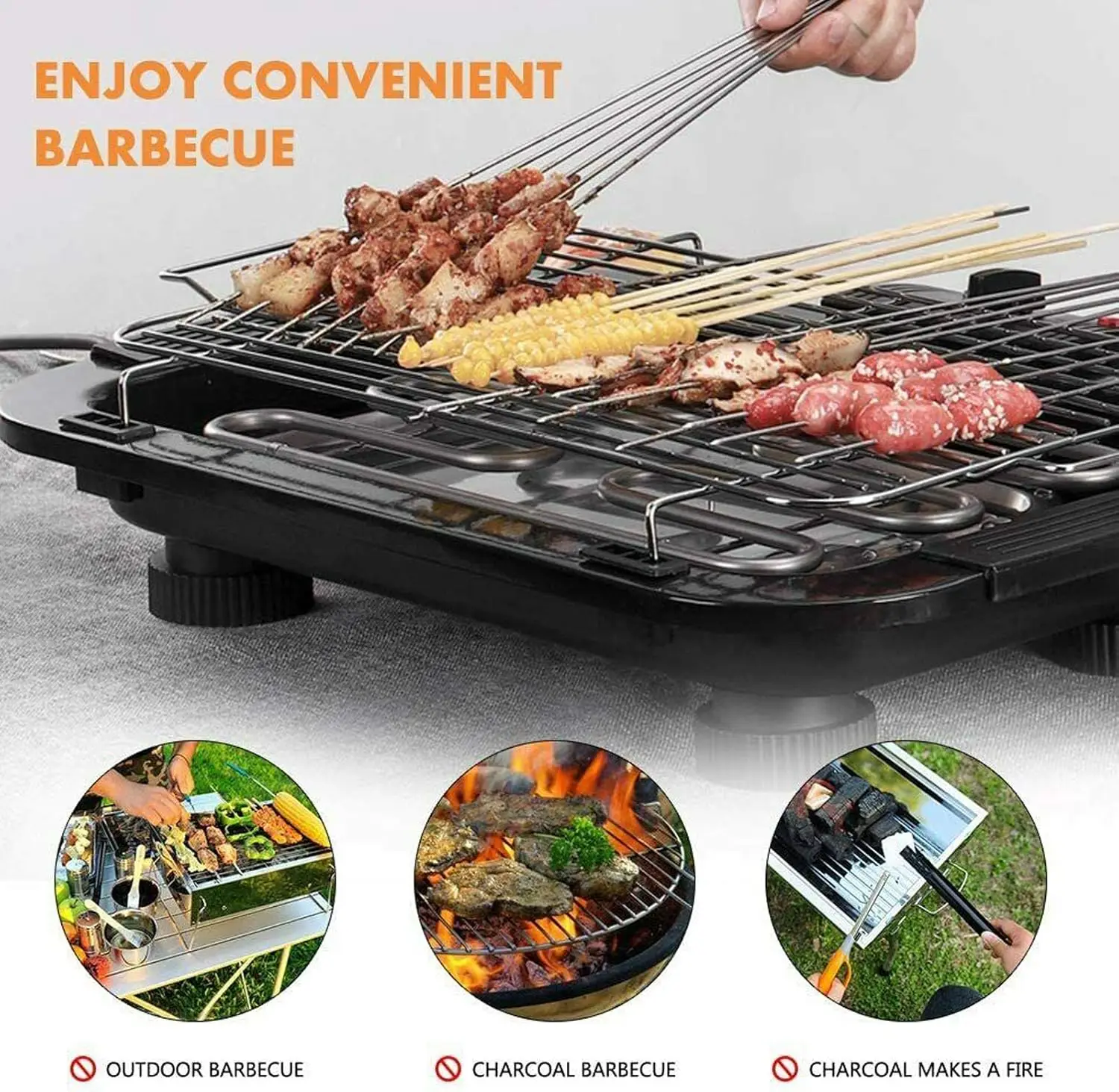 VickyHome BBQ Electric Grill with Detachable Barbecue Wire Grid Rack and Oil Drip Tray, Smokeless Nonstick Barbecue Machine 1500