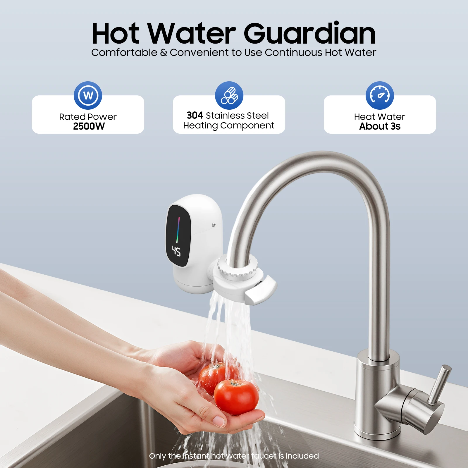 صنبور الماء الساخن الفوري مع شاشة LED 30-60 ℃ /86-140 ° F صنبور الماء الساخن للحمام والمطبخ، سخان مياه فوري للتركيب العمودي