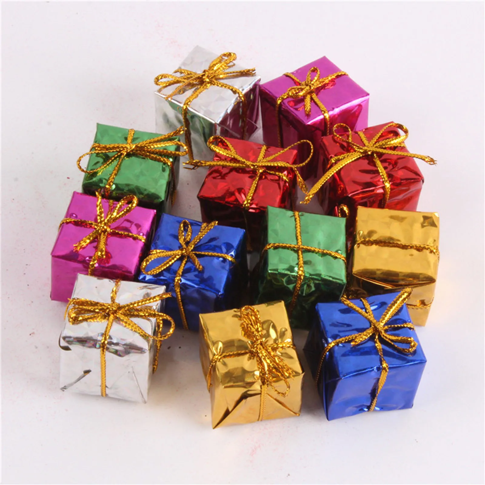 

12 Pcs Assorted Color Foil Boxes Handmade Gift Boxes Tree Ornaments Candy Box Christmas Tree Ornaments Pendant Decoration