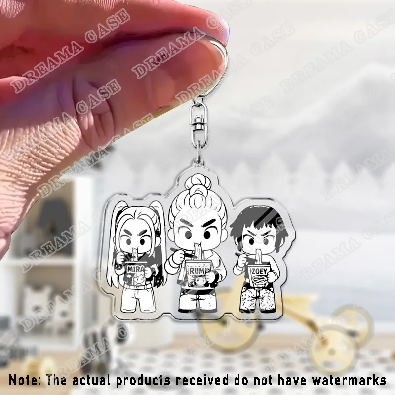 Bonito dos desenhos animados huntrix saja meninos acrílico chaveiros anel dupla face chaveiro jóias kpop demônio caçadores fã amor presentes