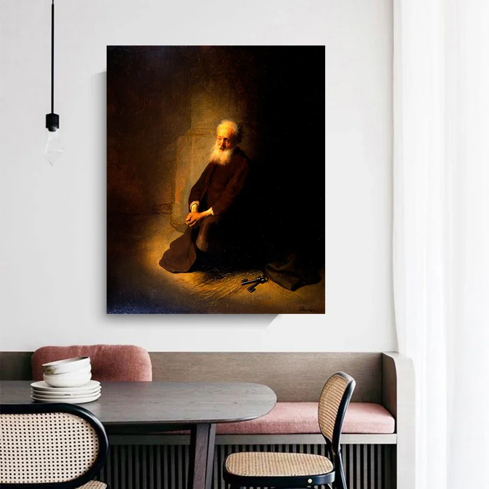 St. Peter In Prison (The Apostle Peter Kneeling) by Rembrandt Canvas Oil Painting Artwork Poster Picture Decor Home Decoration