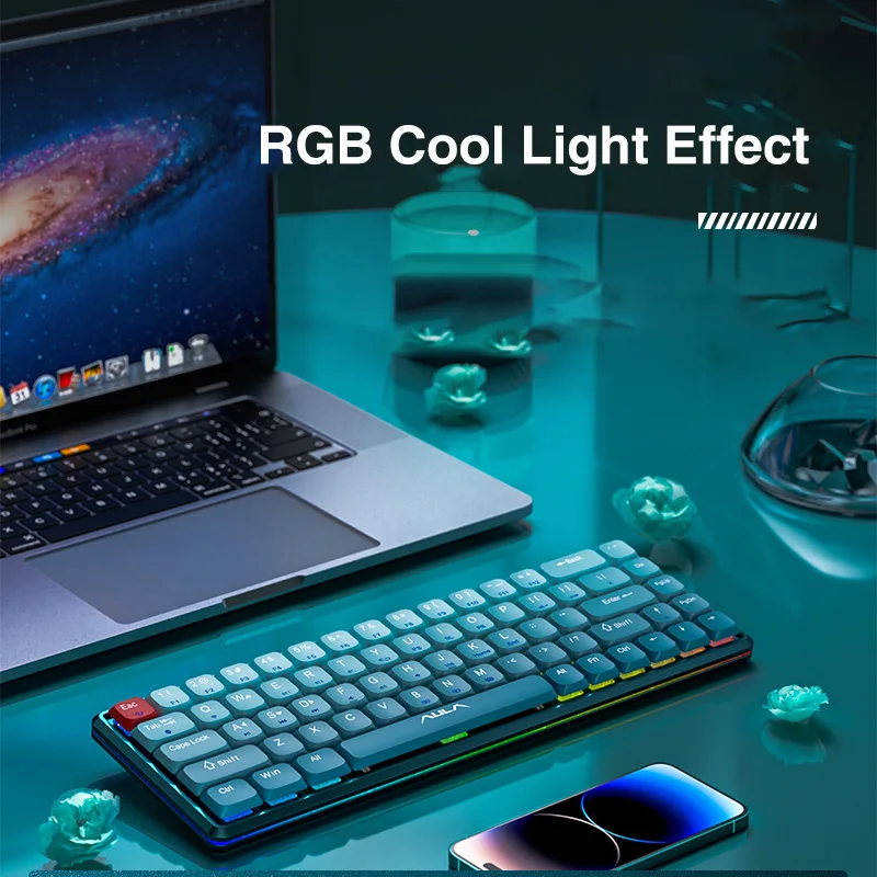 Imagem -03 - Rgb Super Slim Teclado Mecânico para Jogos Perfil Baixo Usb Bluetooth sem Fio 2.4g Tri-mode 68 Teclas Gamer para pc Aula-h68