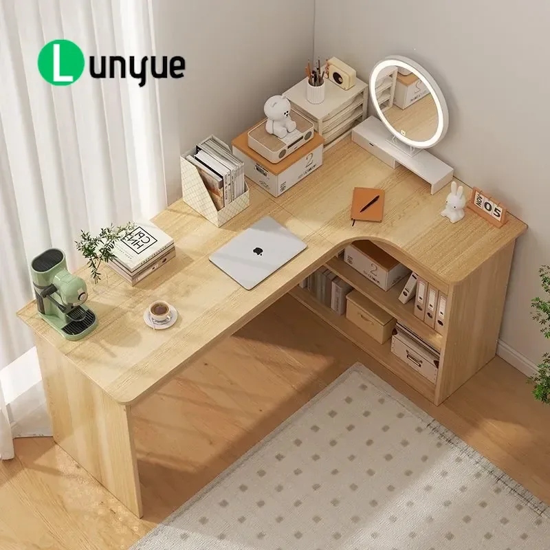 Corner Computer Desk with Bookshelf Integrated Writing Table for Home Bedroom Office Student Study Multifunctional Space