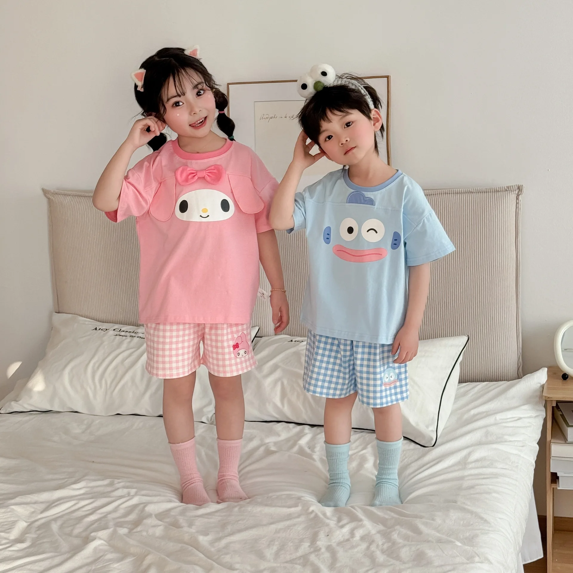 Kawaii Kuromi My Melody Children's Pure Cotton Shorts Home Clothing Set Summer Anime Sanrio Girly Heart Cute Children's Pajamas