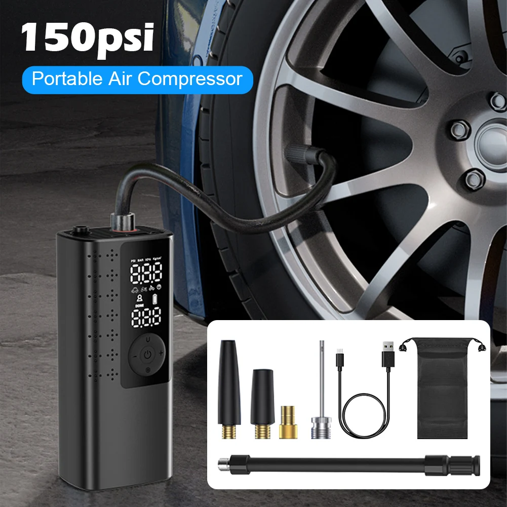 Tire Inflator Portable Air Compressor Air Pump for Car Tires with Tire Pressure Gauge One Click Smart Pump for Car, Motorcycle