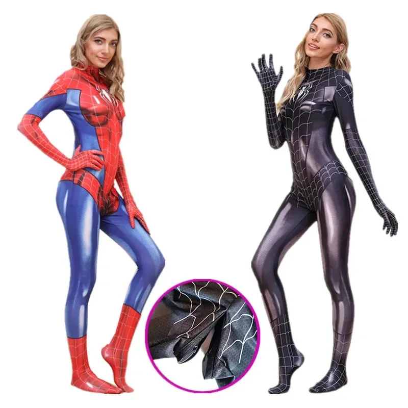 Body negro con diseño de araña para mujer, disfraz de superhéroe de Halloween para niña, traje de gato, mono elástico, pelele de piel sintética