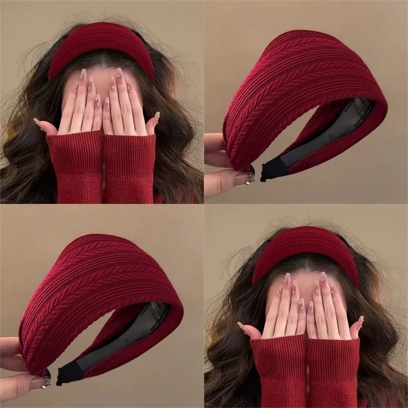

Elegant Diamond Knit Wide Headband Women Vintage Hairband Non Slip High Crown Hair Accessory