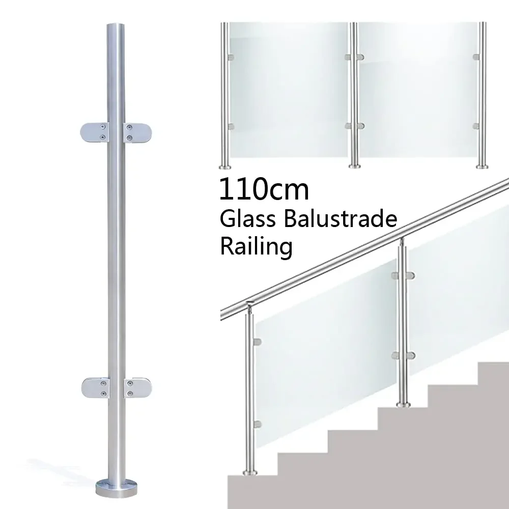 Tiang Balustrade kaca baja tahan karat 316 tiang Balustrade dan pegangan tangan taman tangga tiang tengah 110cm