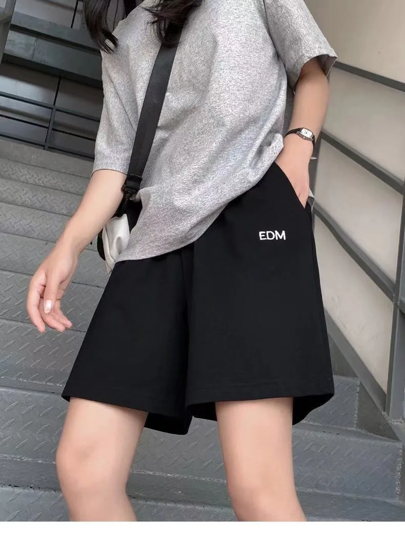 Solid color five-point sports shorts women's summer loose casual straight ins medium pants