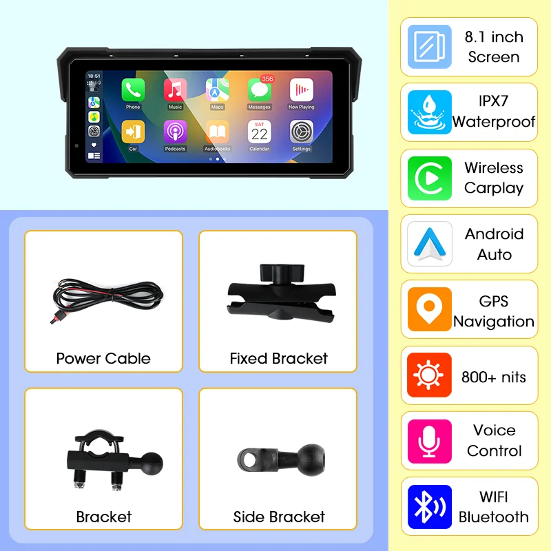 5/6,25/6,86/7/8,1 Zoll Jansite Moto-Display für Android Auto Carplay, tragbares IPX7 wasserdichtes Motorrad-Navigations-GPS