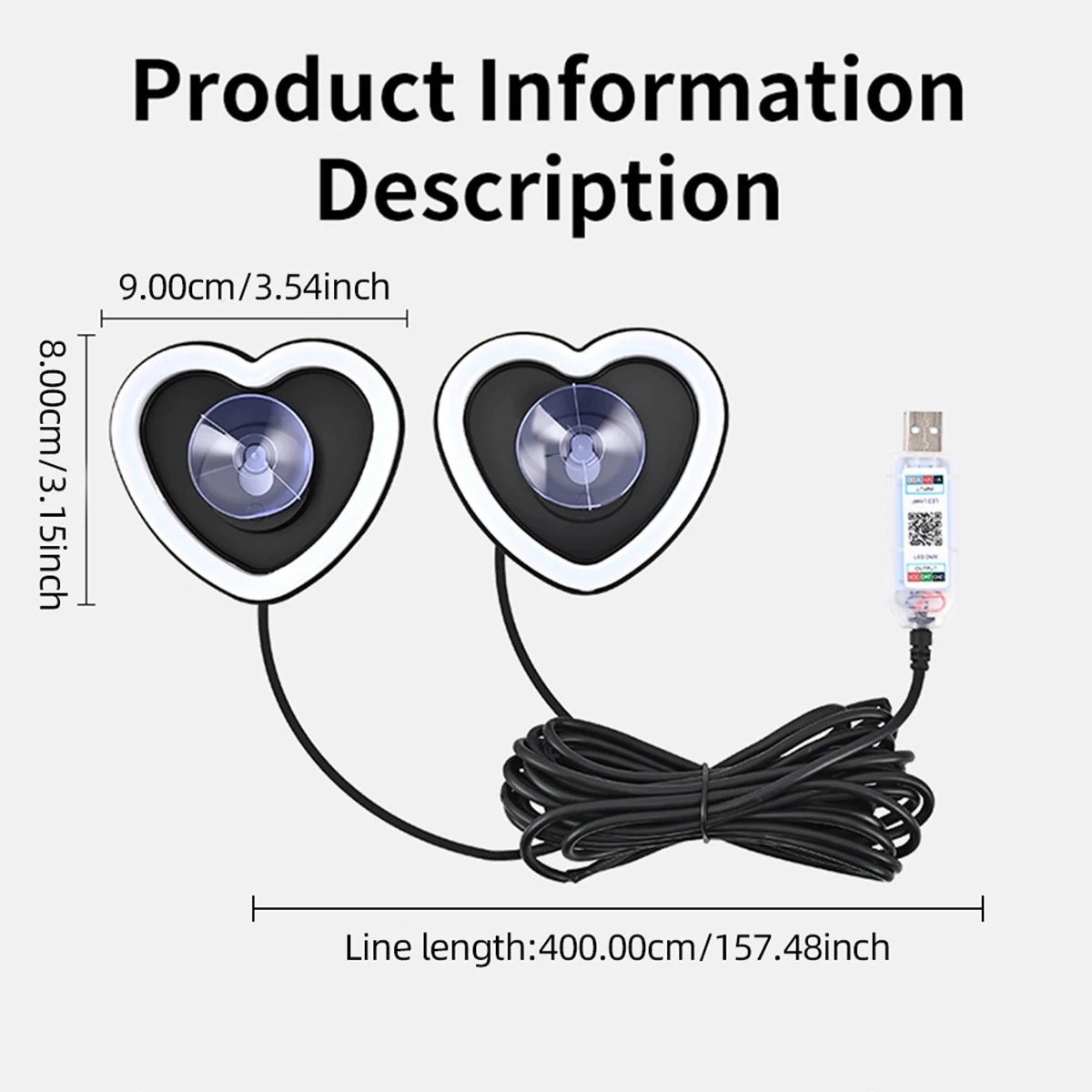 1/2PCS USB Heartshaped Led Atmosphere Light Colorful Car Front Rear Windowsheid Decorative Light Love Ambient Neon Night Light