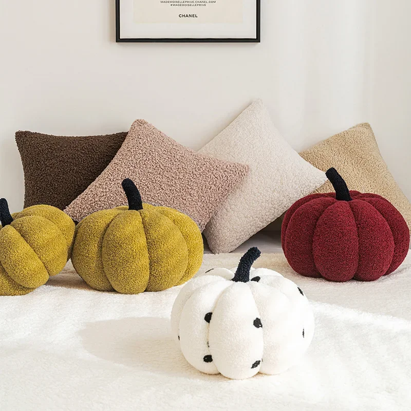 Plush Throw Pillow Pumpkin Lambskin Bay Window Sofa Pillow Home Decoration Stuffed Plant Plush Good Workmanship Brithday Gift