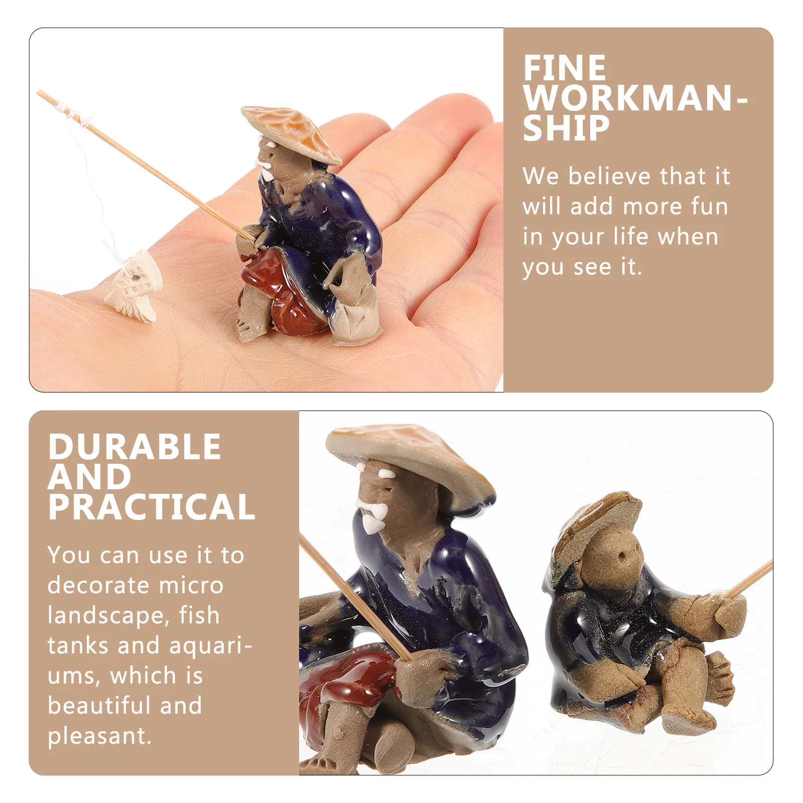 

3 Pcs Ceramic Character Ornaments Fisherman Sculpture Chinese Figurine Statues and Figurines Fishing