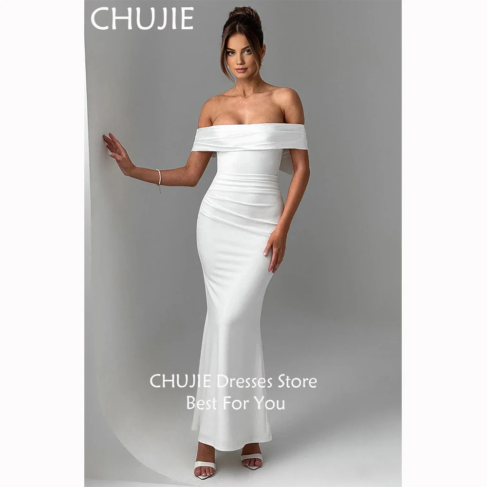 CHUJIE Bodycon Mermaid Bridal Gowns White Classic Off Shoulder Wedding Dresses Woman Customized Bride Dress Vestido de novia