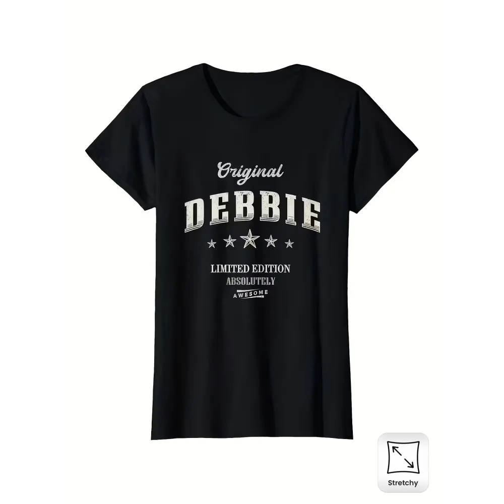 Unisex Funny Debbie With Stars T-Shirt | Original Debbie Design, Short Sleeve, Regular Fit, Stretch Fabric, Round Neck, Casual Wear, Suitable For Beach Sports And Everyday Outfits, Machine Washable