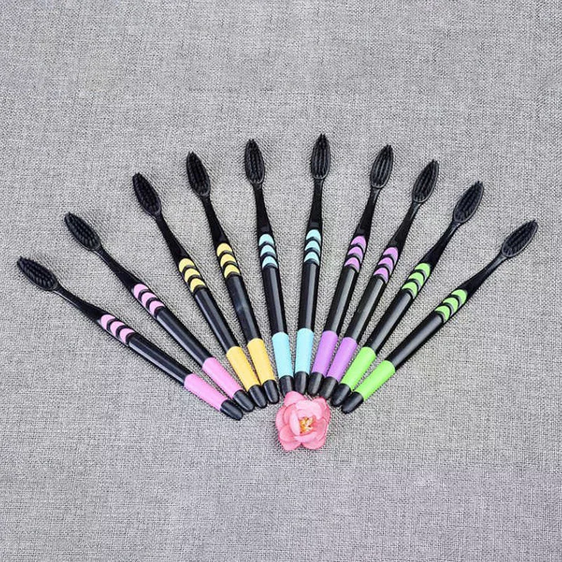 /ACR/Pieces Bamboo Toothbrush Soft Tooth Brush Charcoal Adults Toothbrushes 10